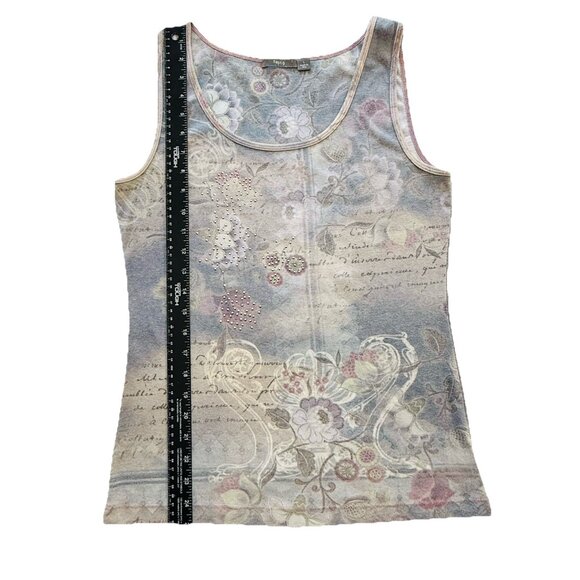 Vtg 90s Y2K Embellished Tank Top Cyber Grunge Bling All Over Graphic Trashy Sz L - Picture 3 of 10